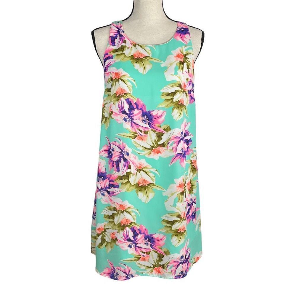 PS Kate Women's Blue Floral Sleeveless Dress Small